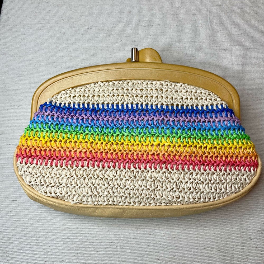 Vintage Elizabeth Hand-Bag Factory Rainbow Woven Straw Clutch